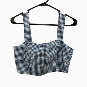 Lulus Blue Gingham Bustier Crop Top‎ M Cottagecore Academia Coquette Retro
